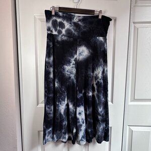 Chatoyant 1X Super Soft Navy Tie Dye Wide Leg Gaucho Yoga Capris Hippie Boho